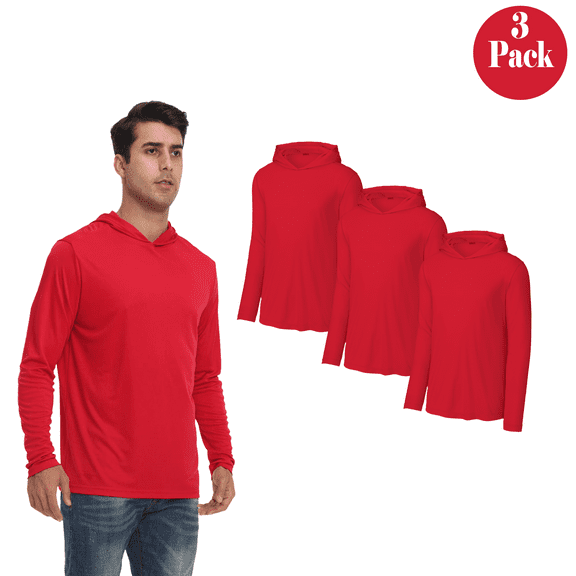 Zfeel Hooded Pullover Men's Shirt Pack of 3, Classic Fit 100% Polyester Red Long Sleeve Hoodie, S
