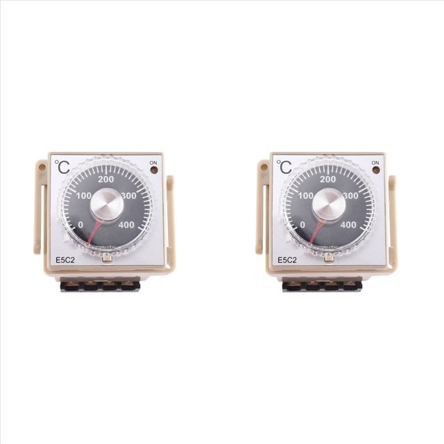 2 Piezas E5C2 Controlador de Temperatura Tipo Riel de Guía 220V 0 - 399 ℃ Interruptor de Control de Puntero de Pantalla Digital (B)