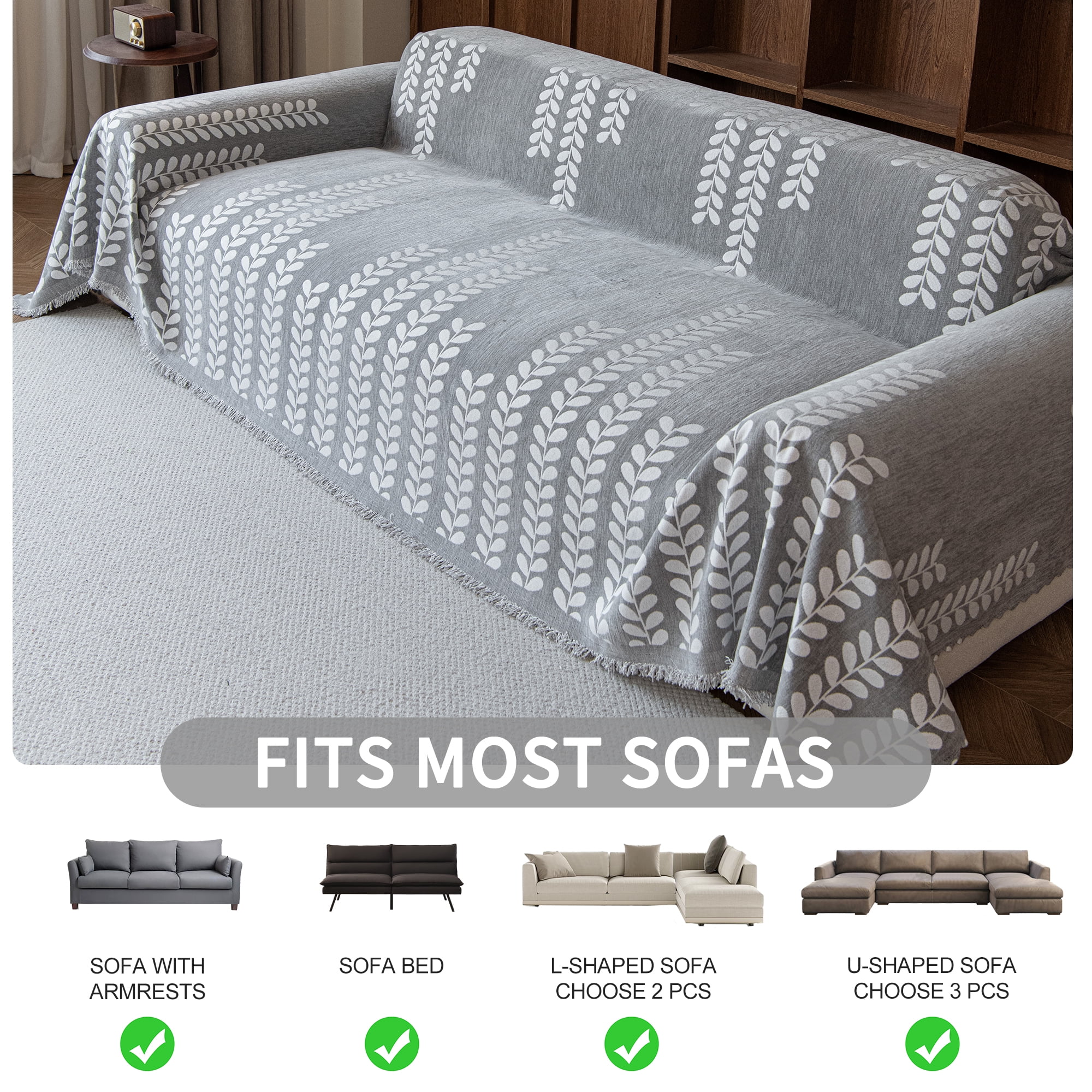 Smuge Sofa Cover Couch Cover Protector Slipcover, L Shape 3 Cushion Throw Sofa Towel Furniture Cover for Dogs Cats Home Decor (71"x 118", Gray)