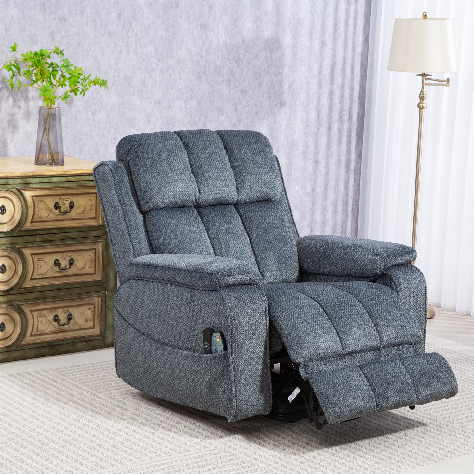 LITVZ Power Lift Recliner Chairs for Elderly Big Man 400lbs, Oversized Lay Flat Recliner with Heat & Massage, Extended Footrest and Side Storage Cup Holder for Adults Seniors