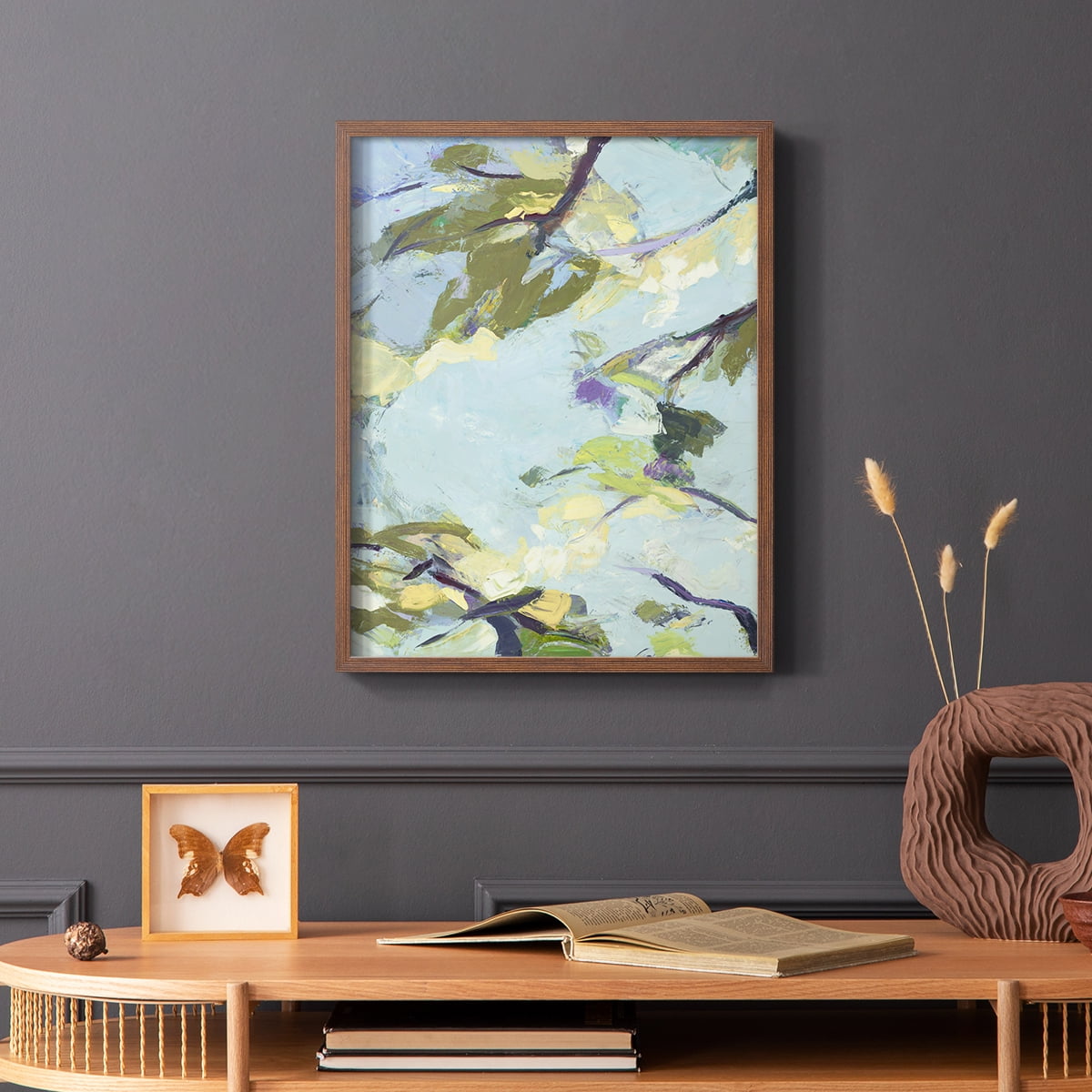 Aqua Sky Framed Print in Brown Solid Wood Framed Print No Nail Hanging