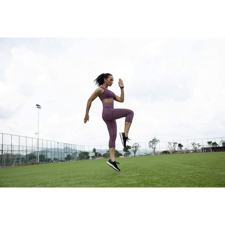 RAYPOSE High Waist Tummy Control Capri Yoga Pants w Inner Pockets for Women  Workout Running Capris Leggings Non See Through for Fitness Purple-L