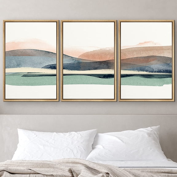 PixonSign Framed Wall Art Print Set Abstract Watercolor Mountains Geometric Shapes Illustrations Modern Art Farmhouse/Country Scenic Fun for Living Room, Bedroom, Office - 24"x36"x3 Natural