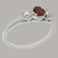thumbnail image 3 of LBG British Made 9k White Gold Natural Garnet & Cultured Pearl Womens Anniversary Ring - 33 size options - Size 4.75, 3 of 7