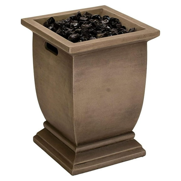 15 Inch 10,000 BTU LP Gas Outdoor Concrete Style Fire Column Patio Heater with Integrated Ignition and Black Fire Glass, Brown