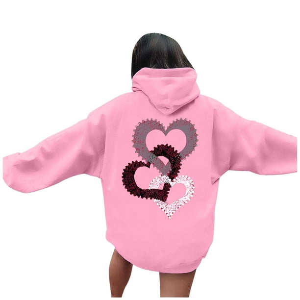 WILLBEST Sudadera Deportiva para Mujer, Estilo Casual, Ideal para El Día de San Valentín Sudadera con Capucha Estampada, Estilo Holgado Mediana