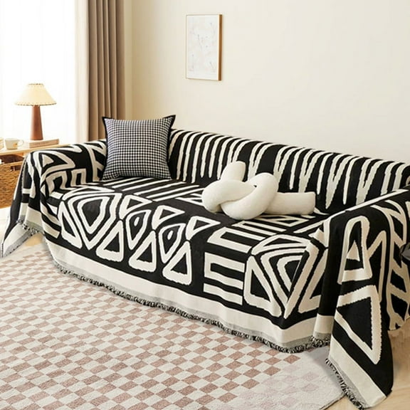 XmhyTop Couch Cover Black Chenille Sofa Covers Boho Tassel Sofa Towel Cover for Living Room Sofa Easy Fit Washable Furniture Sofa Protector 70.87*59.06inch