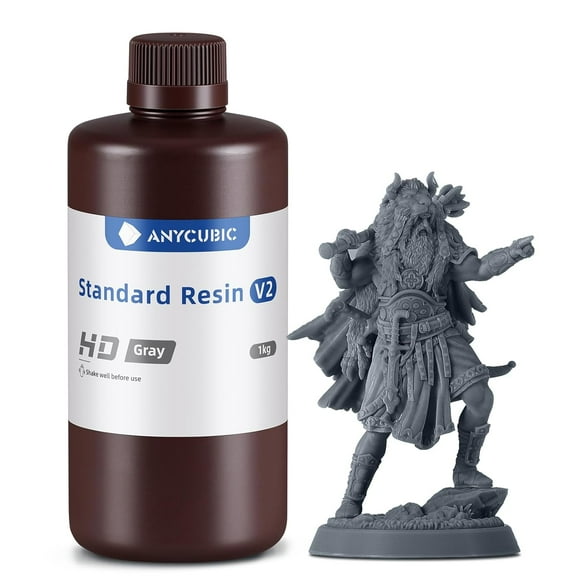 ANYCUBIC 3D Printer Resin, Upgraded Standard 3D Resin V2, Enhanced Toughness and Strength, Lower-Odor, High Precision 3D Printing Resin for All LCD Resin 3D Printers (HD Grey, 1kg)