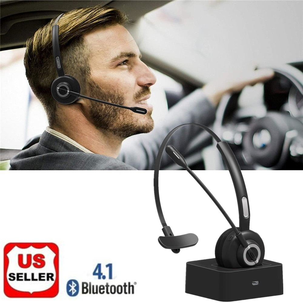 Trucker Bluetooth Headset, Wireless Headphone Over The Head Office Headset with Boom Microphone