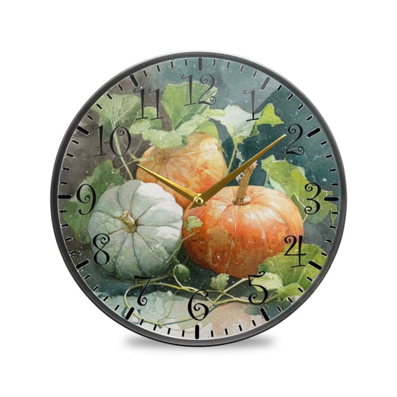 9.5in Acrylic Wall Clock with Glass-like Finish Round Clock for Home Decoration Orange and White Pumpkins