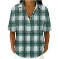 thumbnail image 4 of Zulora Women's Short Sleeve Plaid Shirt Casual Flannel Button Down Tops, 4 of 7