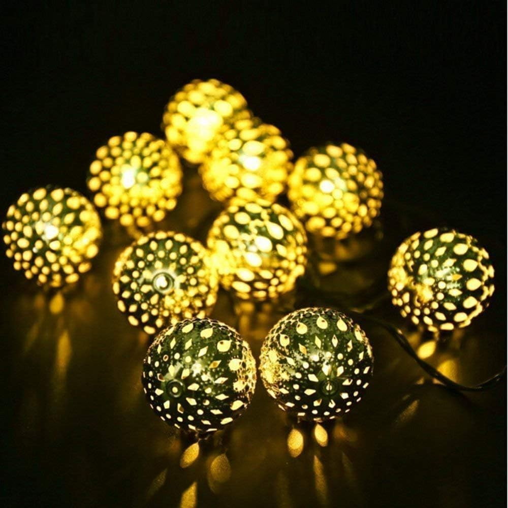 Moroccan String Light, 3.5m 12LED Solar Moroccan Ball Outdoor String Lights Solar Metal Ball Lights Waterproof for Garden