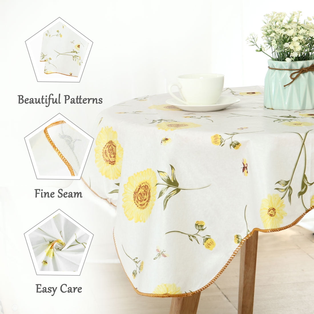 Unique Bargains Square Water Resistance Tablecloth Flower Print 35" x 35"