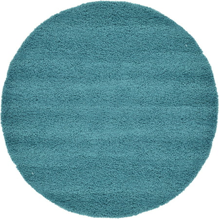 Unique Loom Round Solid Print Modern Area Rugs, Blue