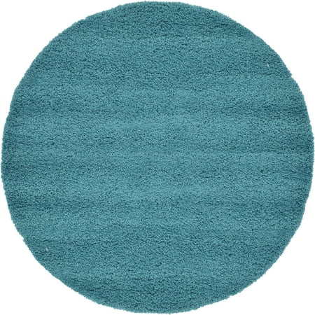Unique Loom Round Solid Print Modern Area Rugs, Blue