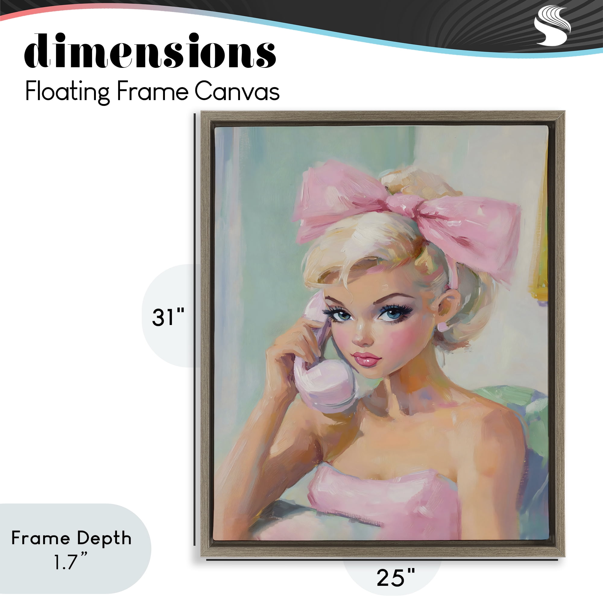 Stupell Industries Blonde Girl with Pink Bow Brown Framed Floater Canvas Wall Art, design by The Prints Vibe