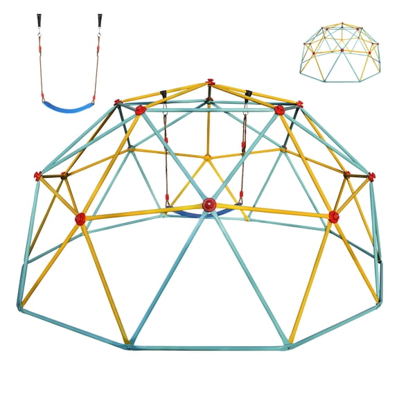 10FT Climbing Dome for Kids Jungle Gym Apply To Park Dome Climber With Swing Playground Equipment, Blue