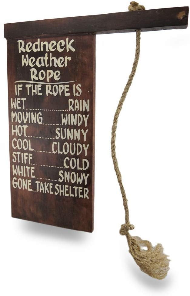FUN HAND CARVED WOOD REDNECK WEATHER ROPE SIGN HANGING CABIN ART