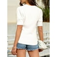 thumbnail image 2 of Womens Puff Short Sleeve Sweater Casual Summer Crew Neck Pullover Tops Ribbed Knit Sweater Blouse White S, 2 of 4
