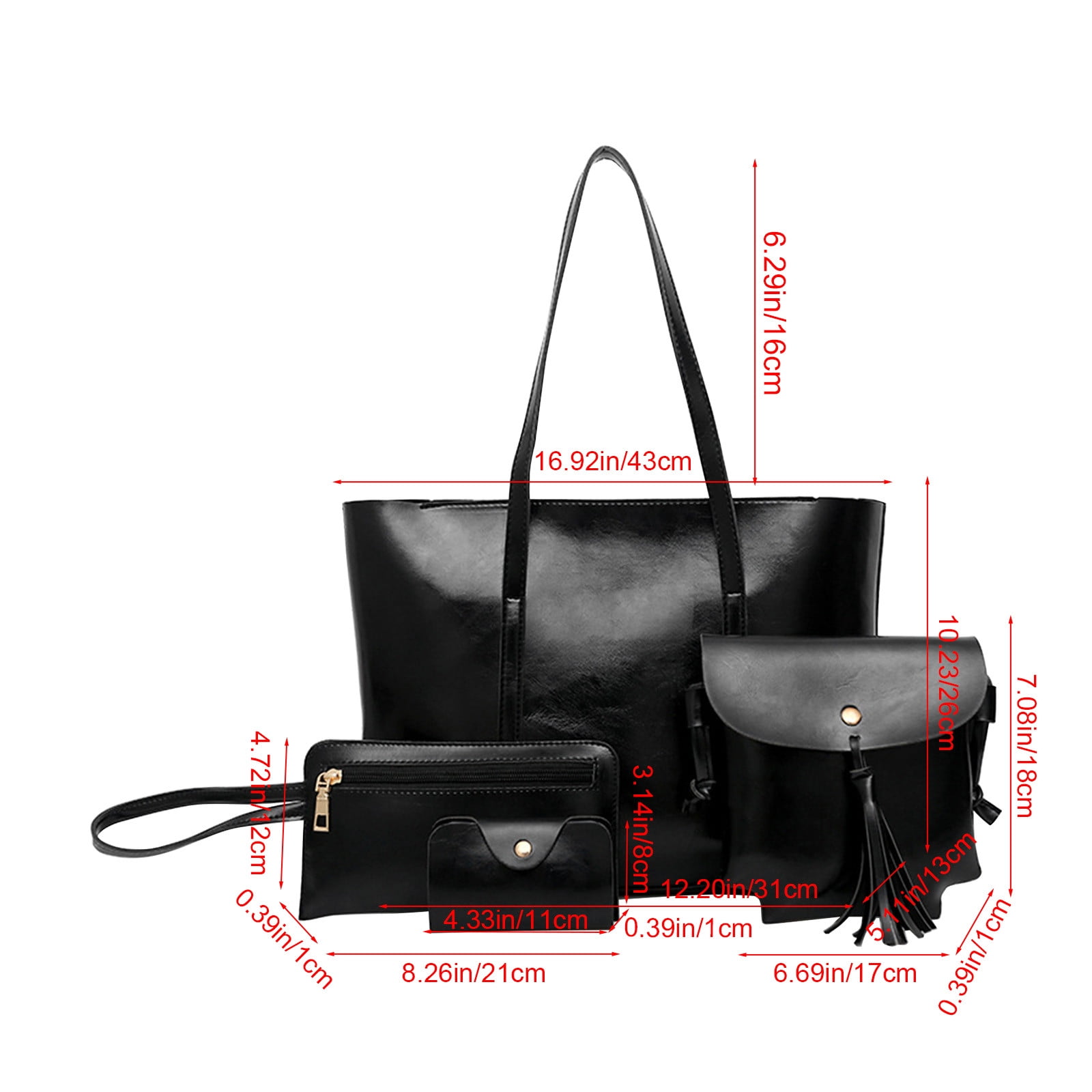 Clearance! Titcea Handbags for Women, Retro Leather Satchel, Tote Bag & Shoulder Bag & Purse & Card Bag Set 4pcs, Gifts for Mom/Her