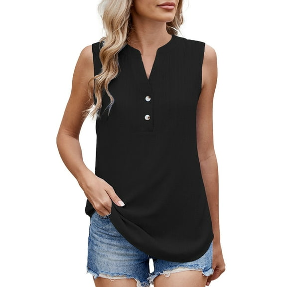 Daznico Tank Tops for Women,Women's Solid Color V Neck Button Up Sleeveless Chiffon Vest Top,Size L