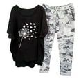 thumbnail image 2 of Dazajoo Summer Sets Women 2 Piece Outfits Linen Cotton Round Neck Half Sleeve Graphic Tees and Camo Capri Pants Suits 2025 Dressy Casual Loungewear,Black,XXXXXL, 2 of 3