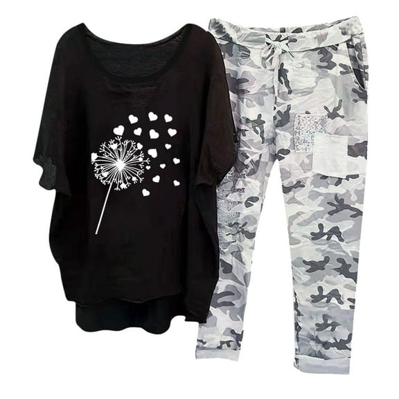 XuJwPNcy Women's 2 Piece Outfits Casual Cotton Linen Short Sleeve Crewneck Top and Long Pants Set with Pockets