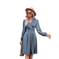 thumbnail image 2 of Women V Neck Smocked Short Dress Blue XL, 2 of 9