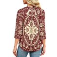 thumbnail image 6 of Domzest V Neck Tops for Women 3/4 Sleeve Boho Floral Print Pleated Button Down Shirts Loose Fit Tunic Blouse Red S, 6 of 6