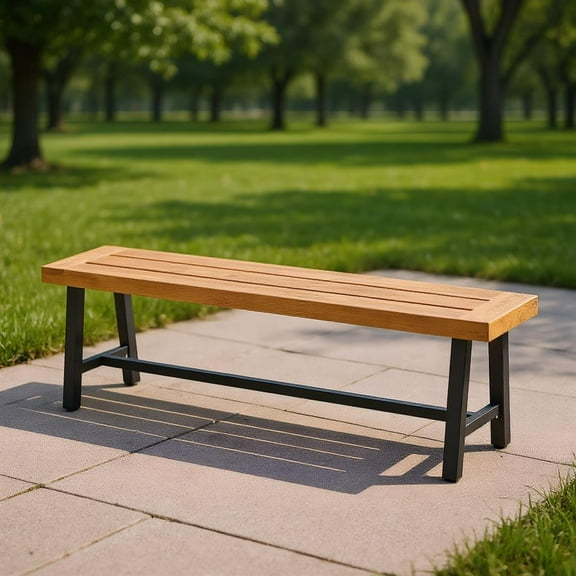 Topcobe 63 Inch 3-Person Acacia Patio Wood Outdoor Backless Bench-Set of 2, Outdoor Patio Furniture for Porch Balcony Garden Backyard