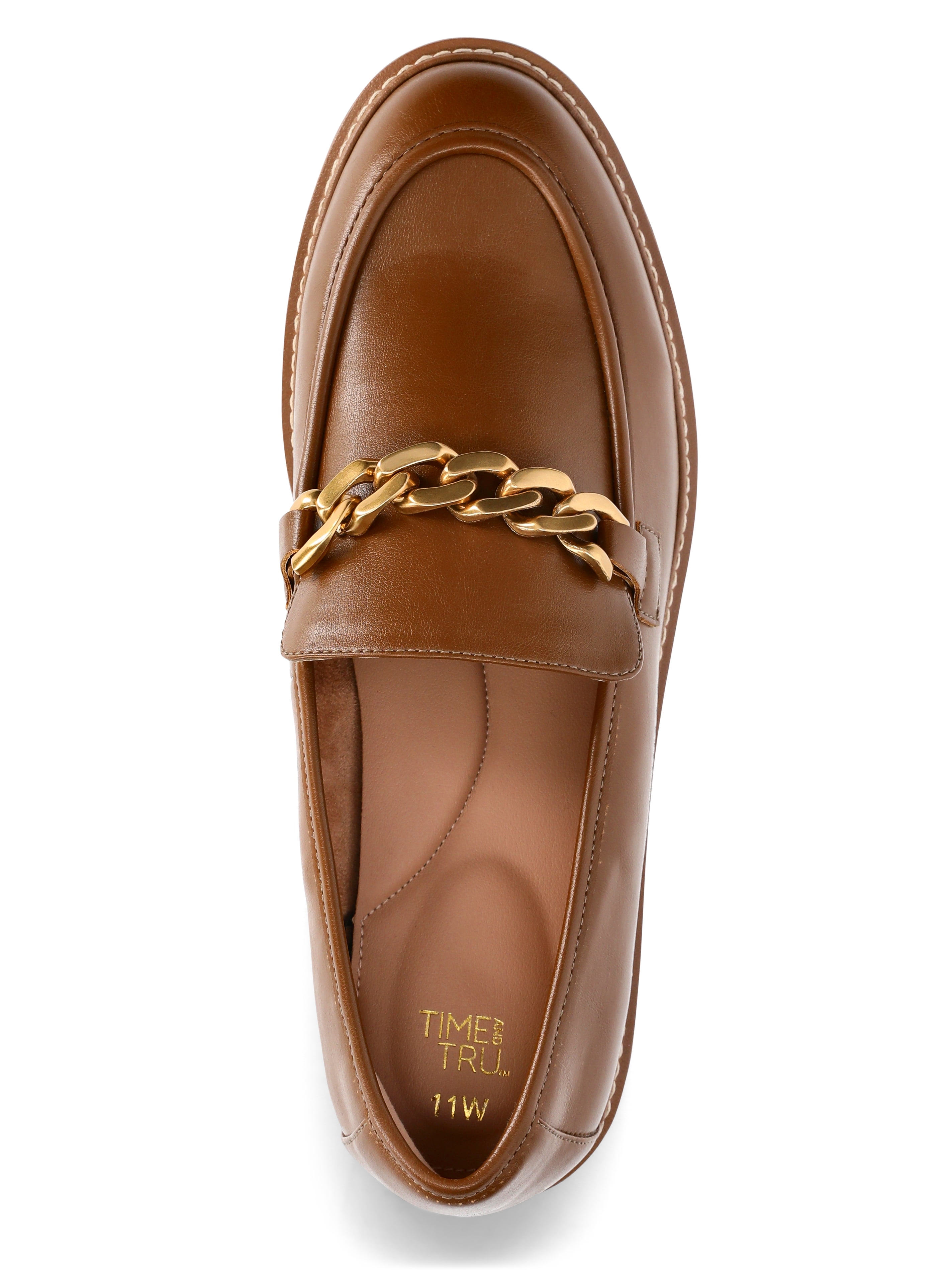 Time and Tru Women's Faux Leather Comfort Loafers with Chain Accent, Wide Width