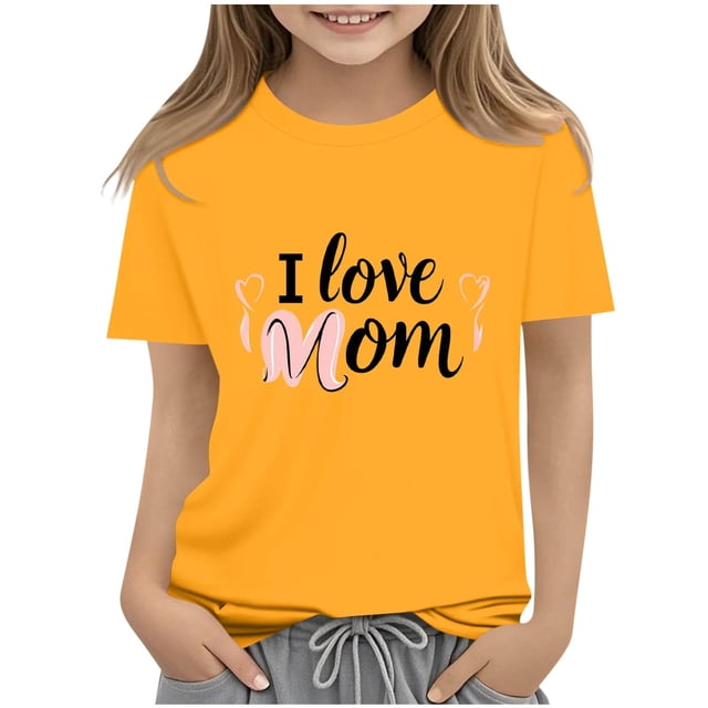 T-shirt à Manches Courtes Imprimé à Col Rond pour Enfants, Tissu en Polyester Doux Confortable Tenue Décontractée pour l'Été le Printemps l'École Usage Quotidien