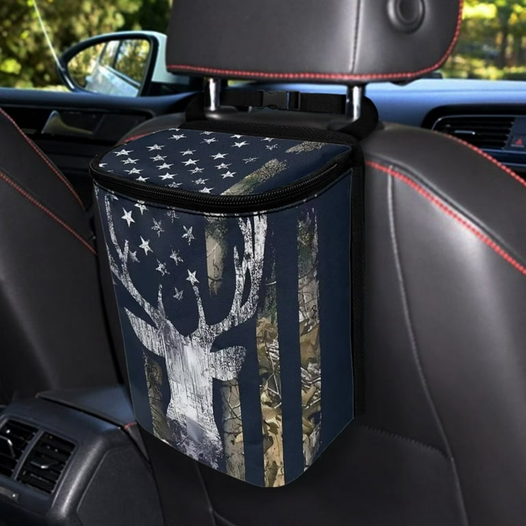 Pzuqiu Camo Deer Car Trash Can with Lid, Hunting Camouflage