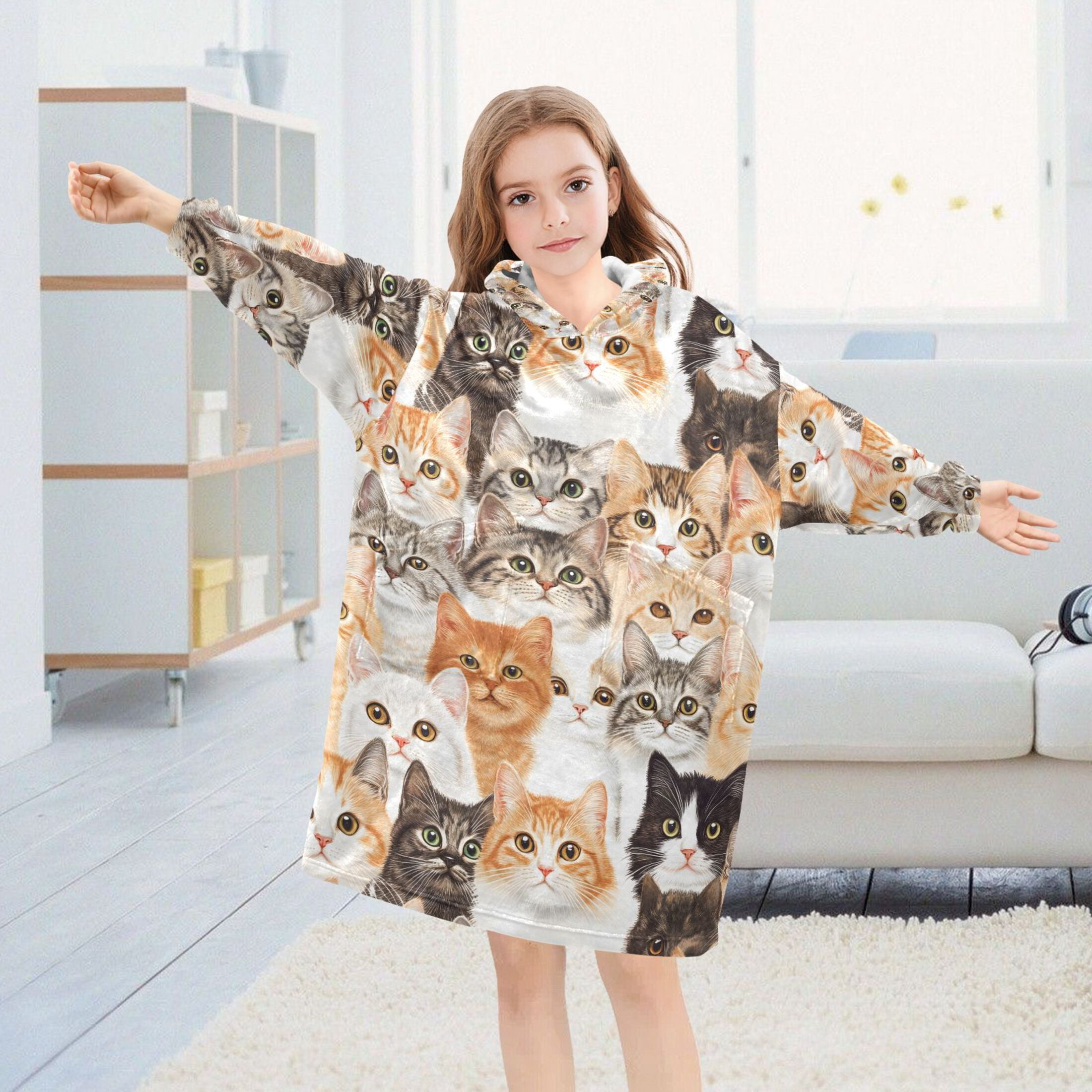 joogoo Blanket Hoodie Doodle Cats Cute for Oversize Sweatshirt Boys Girls 3-14 YR L