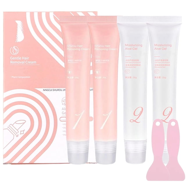 2kits Auures Crema depilatoria Auures Kit de crema depilatoria facial Crema depilatoria indolora Mujeres y hombres Piel calmante (2 unidades)