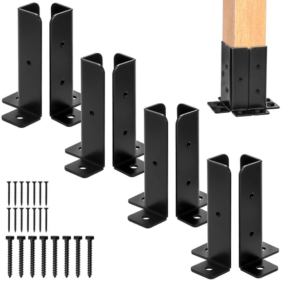 8 Pack Black Deck Post Anchor Brackets, Heavy Duty Reversible Base for 1.5x1.5, 2x2, 2x4, 4x4 Wood Posts, Pergola Railing Mailbox Fence Installation Kit, Durable Metal Construction