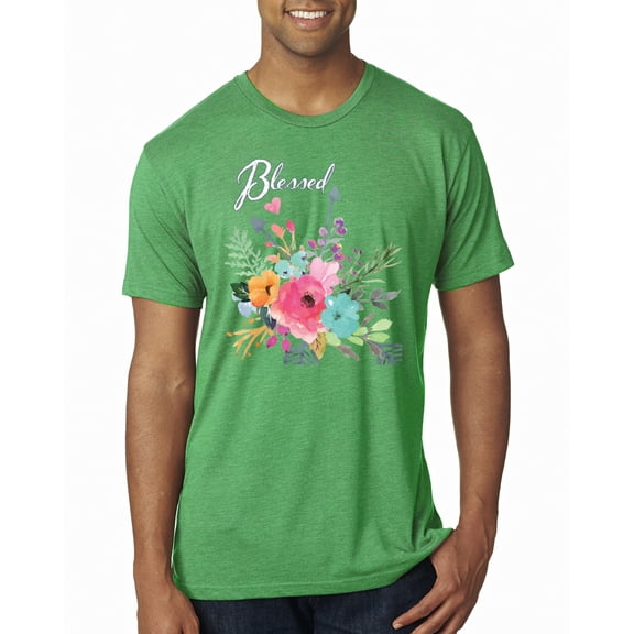 Wild Bobby, Cute Hearts and Flowers Blessed, Inspirational/Christian, Men Premium Tri Blend Tee, Envy, Small