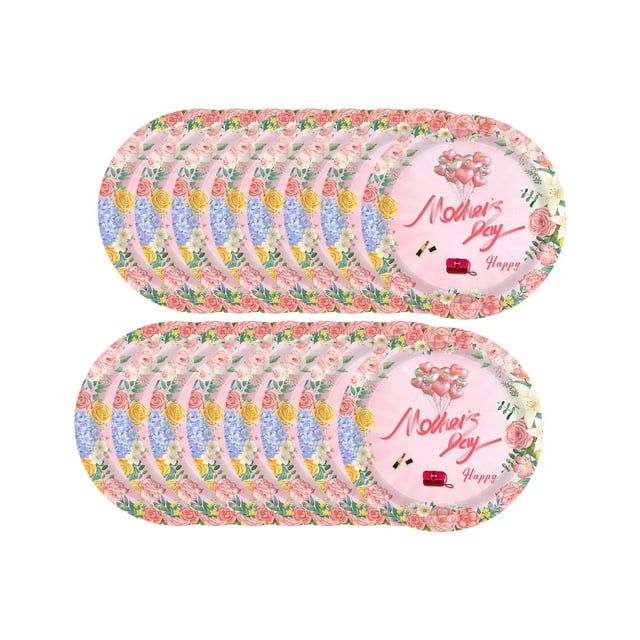 Iumwxz Mother's Day Party Cutlery Set Disposable Paper Dinner Plates Cups Tablecloth Napkins Streamers Event Embossed Biodegradable Eco-Friendly Gift Box 1 Set
