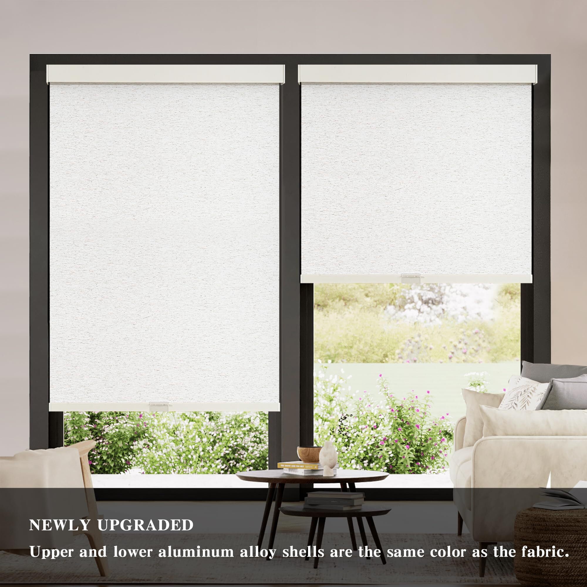 AOSKY Cordless Blackout Roller Shades, Free-Stop Natural Woven Window Blinds Thermal Insulated UV Protection for Home and Office, 41"W x 72"H, Linen