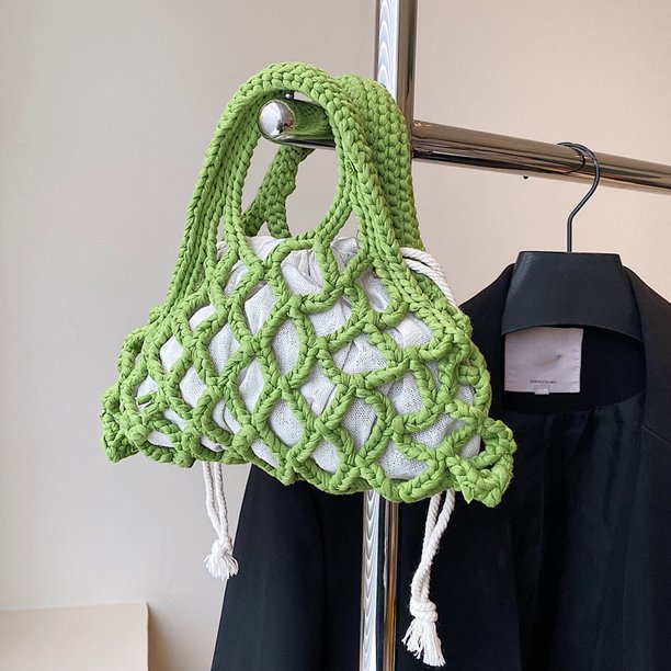 Bolsa A Cuestas Nuevo Bolso de paja de hilo de algodón Lindo para mujeres / niñas Mini Bolso con asa superior (verde)