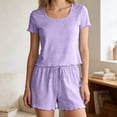 thumbnail image 4 of Womens Pajamas Sets Short Sleeve Tee and Shorts Two Piece Set Trimmed Loungewear Sleepwear, 4 of 7