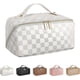 thumbnail image 1 of Large Capacity Travel Cosmetic Bag - Portable Makeup Bags for Women Travel Toiletry Bag Waterproof Leather Checkered Makeup Organizer Bag, Roomy Cosme, 1 of 4