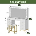 thumbnail image 3 of Uforic 55" Vanity Desk with Lighted Mirror & Power Outlet & 8 Drawers, Modern Makeup Vanity Table Set with Storage Stool, White, 3 of 9