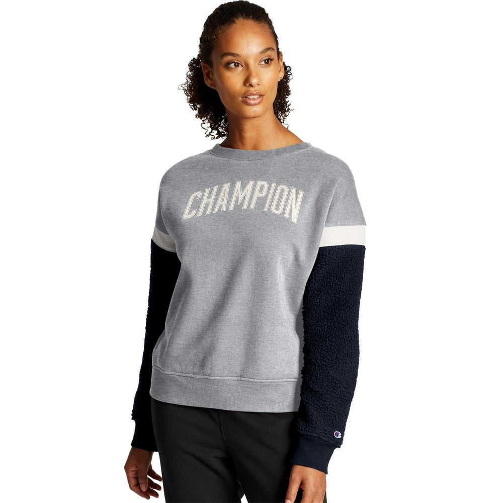 champion plaid sherpa crew neck sweatshirt