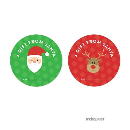 A Gift From Santa Red Christmas Round Circle Gift Label Stickers,