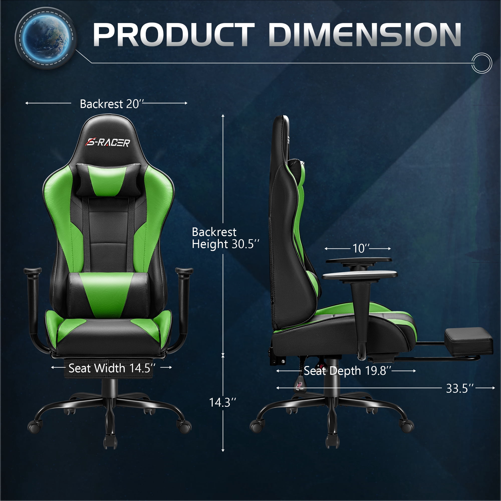 Homall Gaming Chair Massage Office Chair High Back PU Leather Chair with Footrest, Green