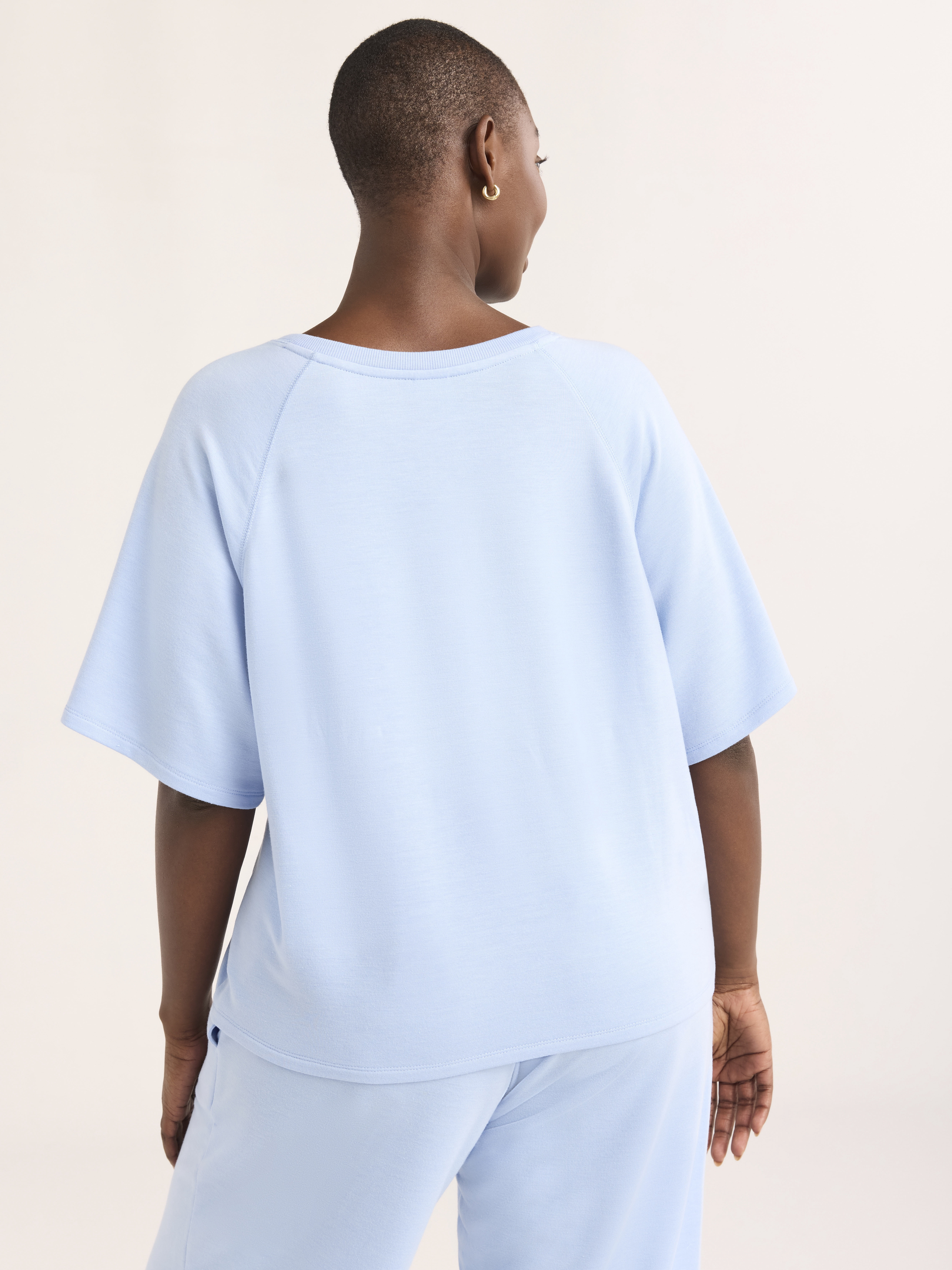 Joyspun Women's French Terry Short Sleeve Top and Capri Pants Set, 2-Piece, Sizes XS-3X