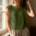 thumbnail image 2 of hoksml Women's Cotton Linen Cap Sleeve Top, Round Neck Casual Blouse, Loose Fit Summer Daily Office Wear Shirt, 2 of 9