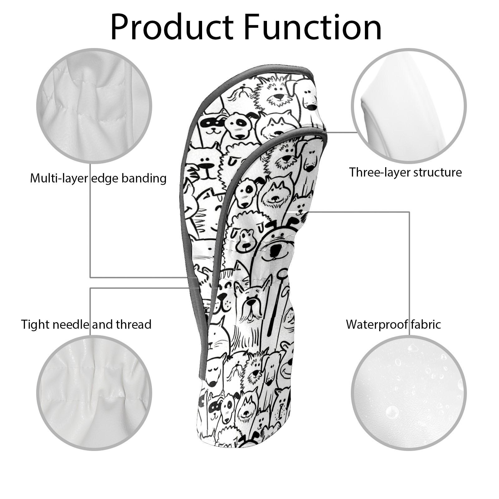 Golf Club Covers, White Animal Premium PU Leather Driver Hybrid Putter Head Covers with Velvet Lining, Waterproof Golf Gifts for Men Women
