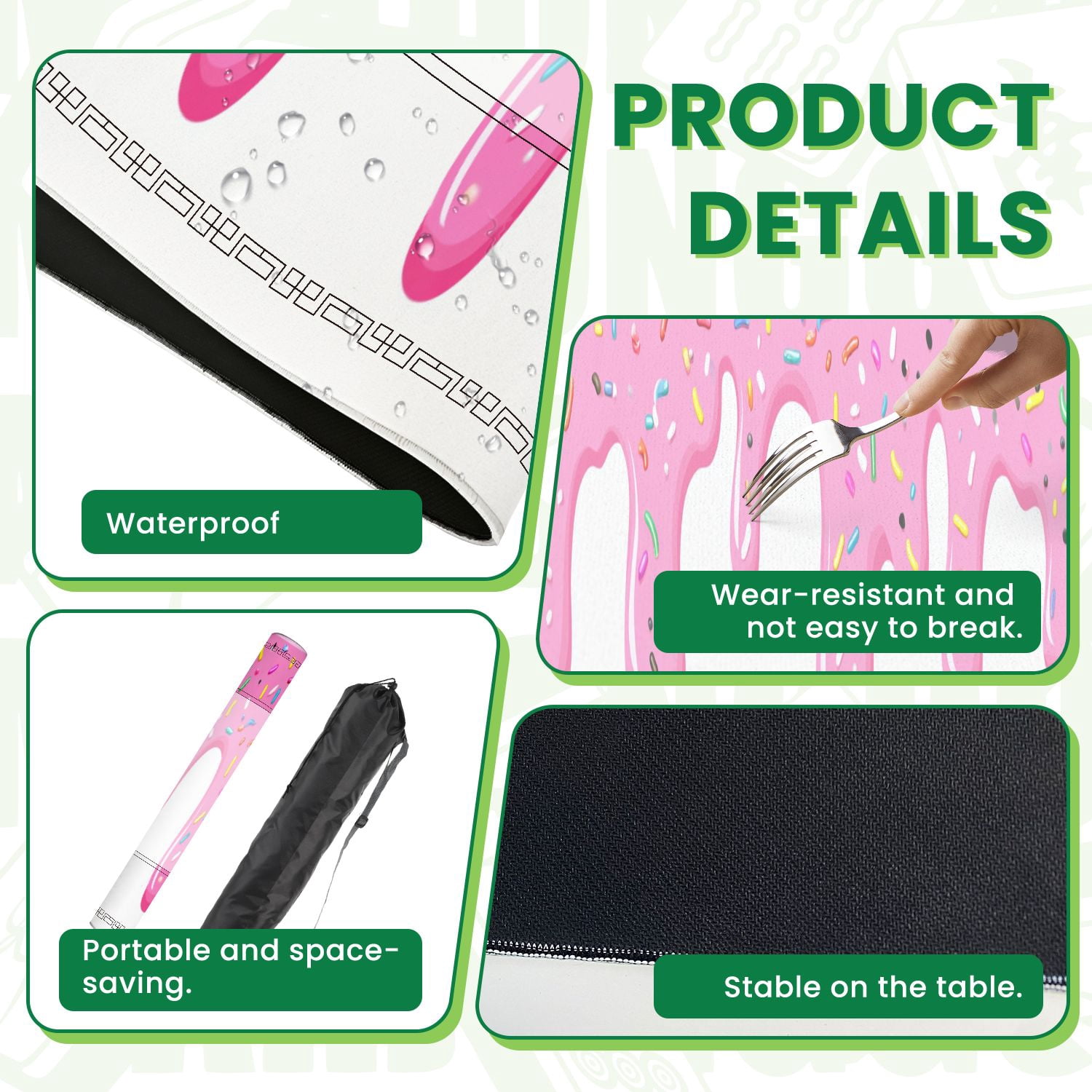 Mahjong Mat 31.5" x 31.5" Pink ice cream melted colorful cute candy sprinkles long border Non-Slip Noise Reduction American Mahjong Tiles Table Cover for Dominoes Poker Card Board Games Gift